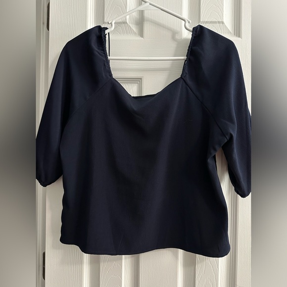 Skies Are Blue Top Blouse Womens Large V Neck Navy Blue - Picture 2 of 4
